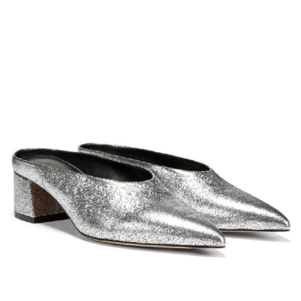 Vince Metallic Silver Eaton Mules Made in Italy, size 8.5 (39 EU), leather